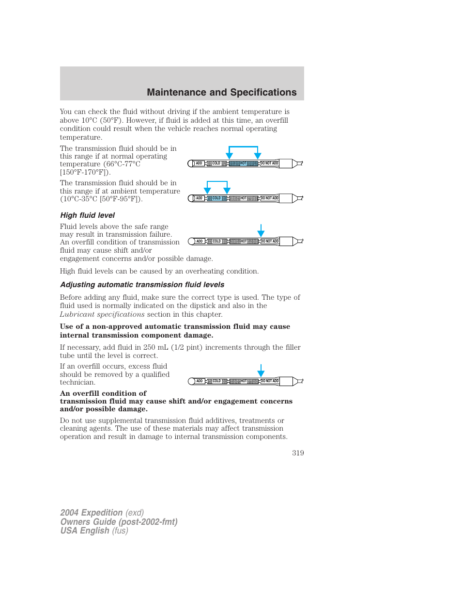 Maintenance and specifications | FORD 2004 Expedition v.3 User Manual | Page 319 / 360