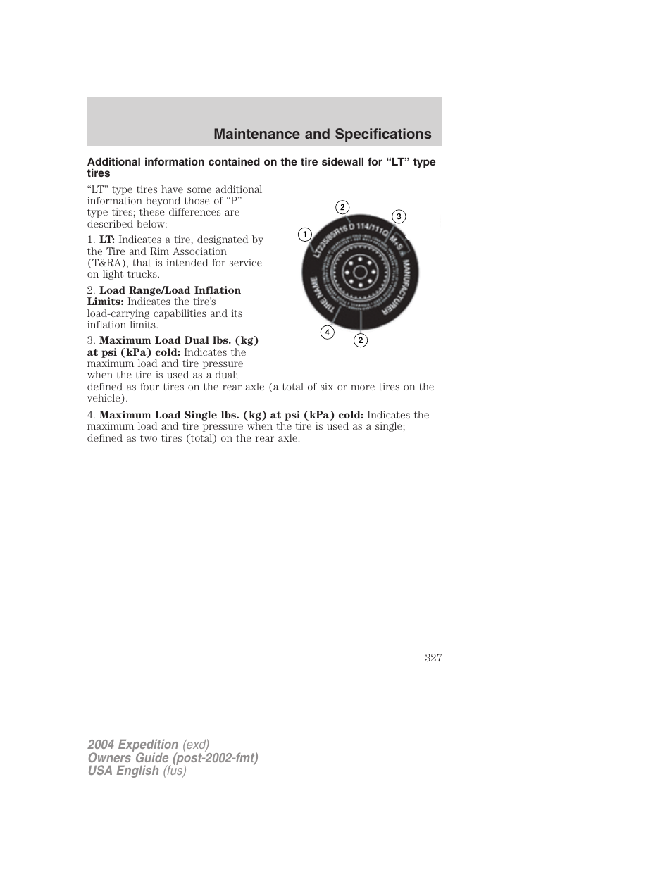 Maintenance and specifications | FORD 2004 Expedition v.3 User Manual | Page 327 / 360