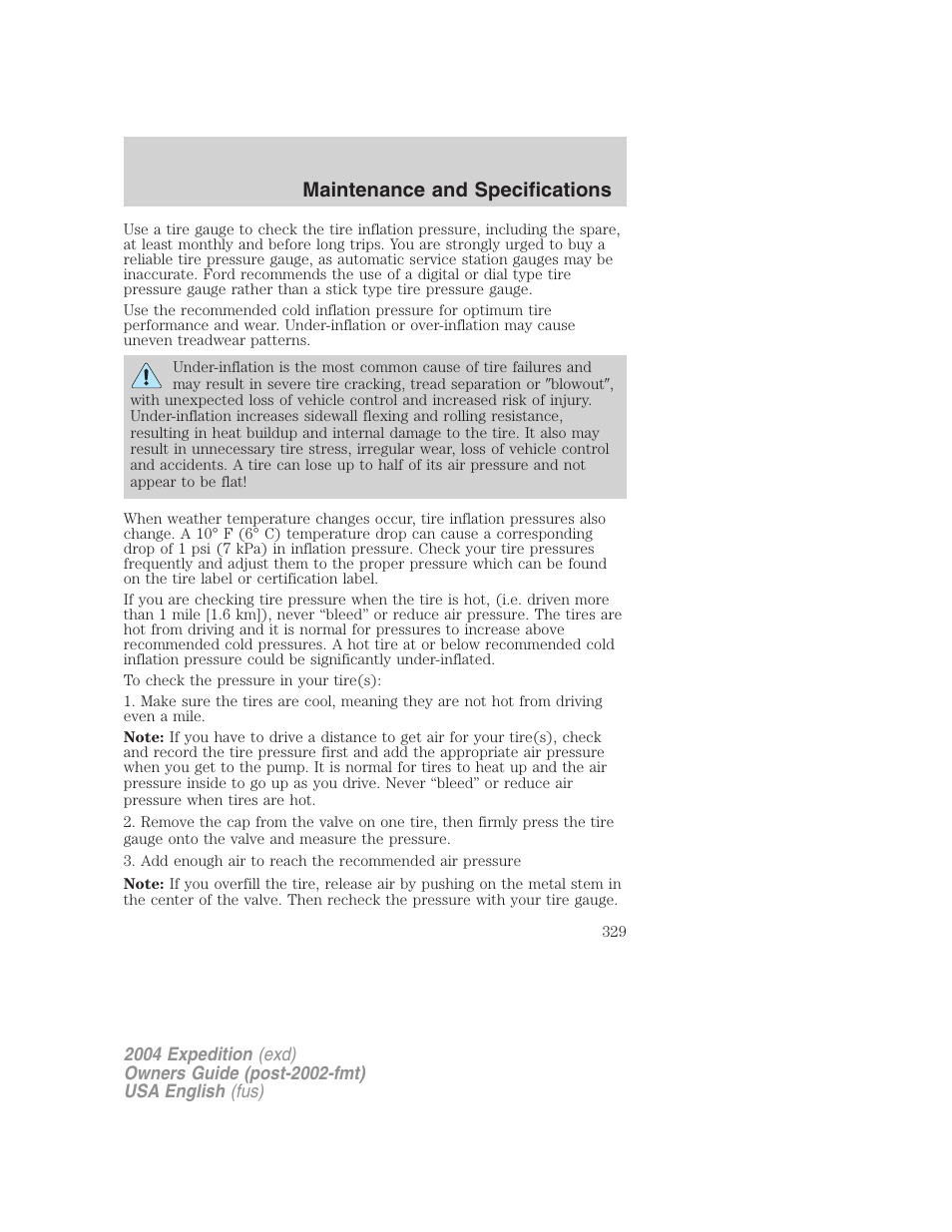 Maintenance and specifications | FORD 2004 Expedition v.3 User Manual | Page 329 / 360