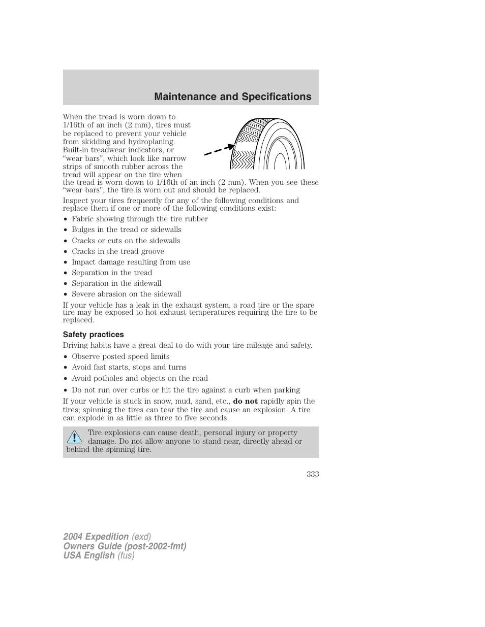 Maintenance and specifications | FORD 2004 Expedition v.3 User Manual | Page 333 / 360