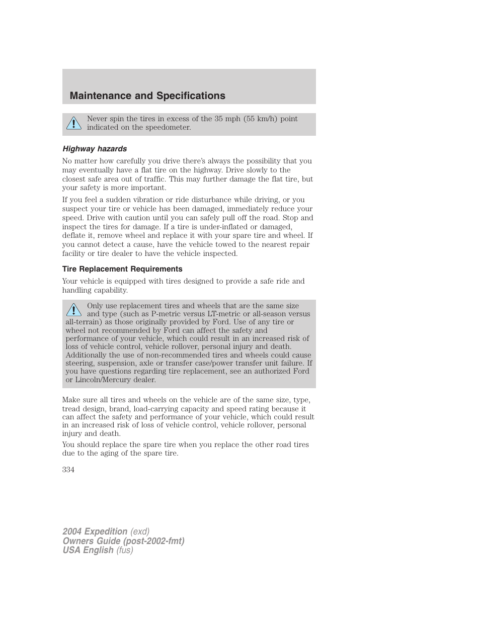 Maintenance and specifications | FORD 2004 Expedition v.3 User Manual | Page 334 / 360
