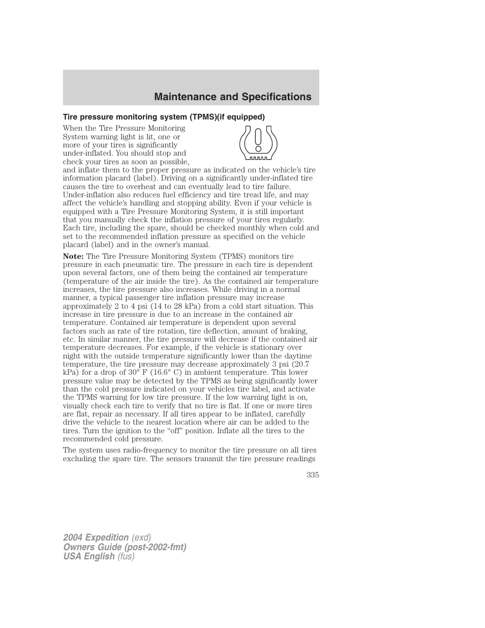 Maintenance and specifications | FORD 2004 Expedition v.3 User Manual | Page 335 / 360