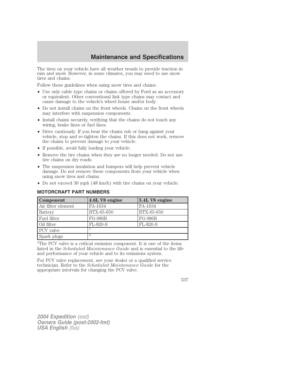 Maintenance and specifications | FORD 2004 Expedition v.3 User Manual | Page 337 / 360
