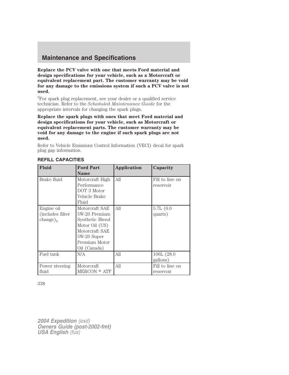 Maintenance and specifications | FORD 2004 Expedition v.3 User Manual | Page 338 / 360