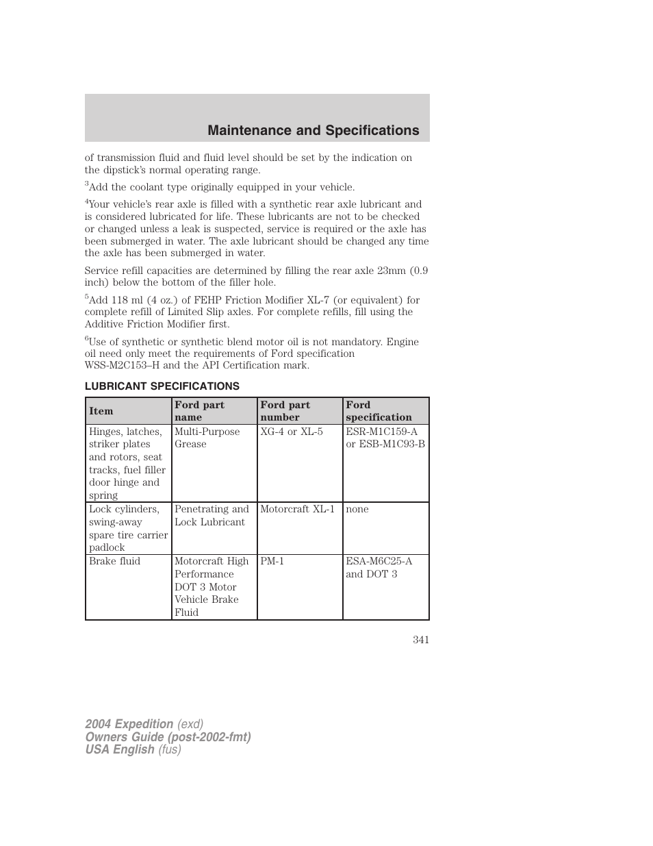 Maintenance and specifications | FORD 2004 Expedition v.3 User Manual | Page 341 / 360