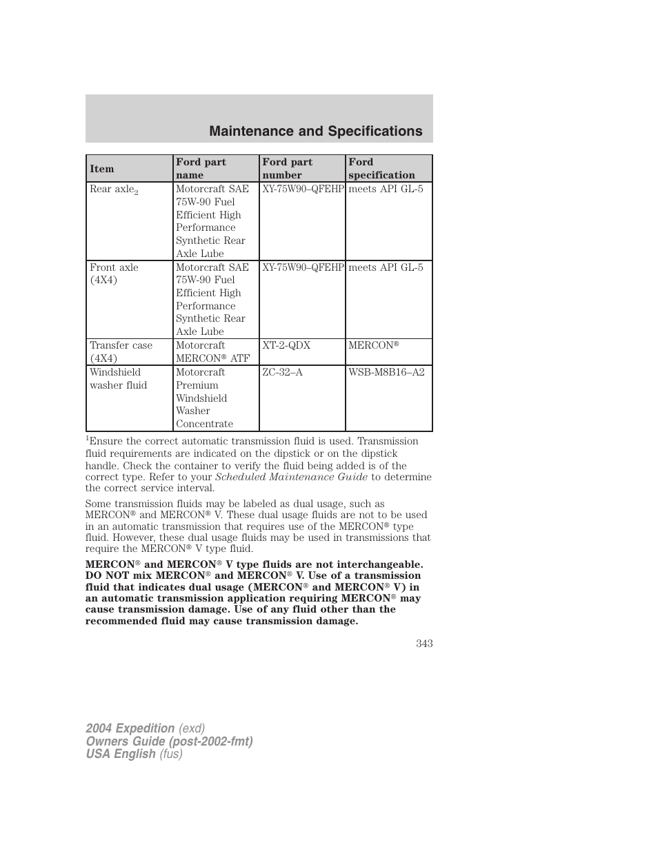 Maintenance and specifications | FORD 2004 Expedition v.3 User Manual | Page 343 / 360
