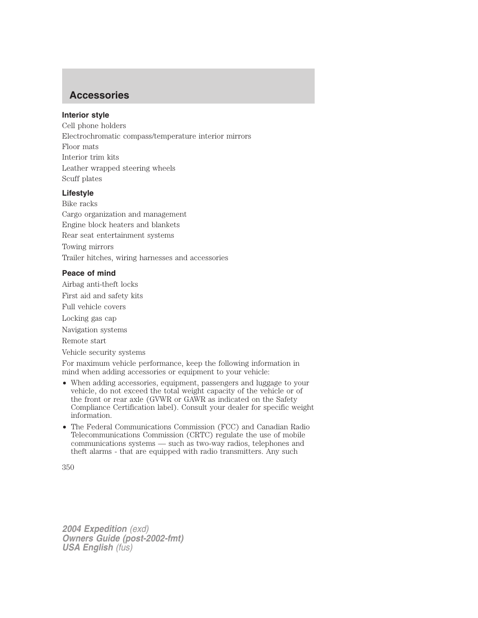 Accessories | FORD 2004 Expedition v.3 User Manual | Page 350 / 360