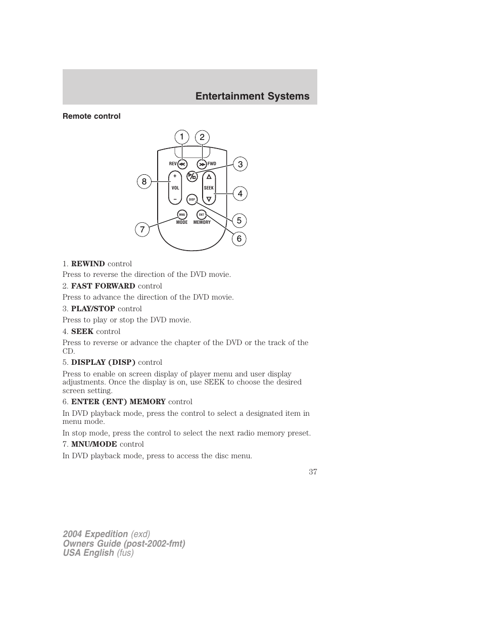 Entertainment systems | FORD 2004 Expedition v.3 User Manual | Page 37 / 360