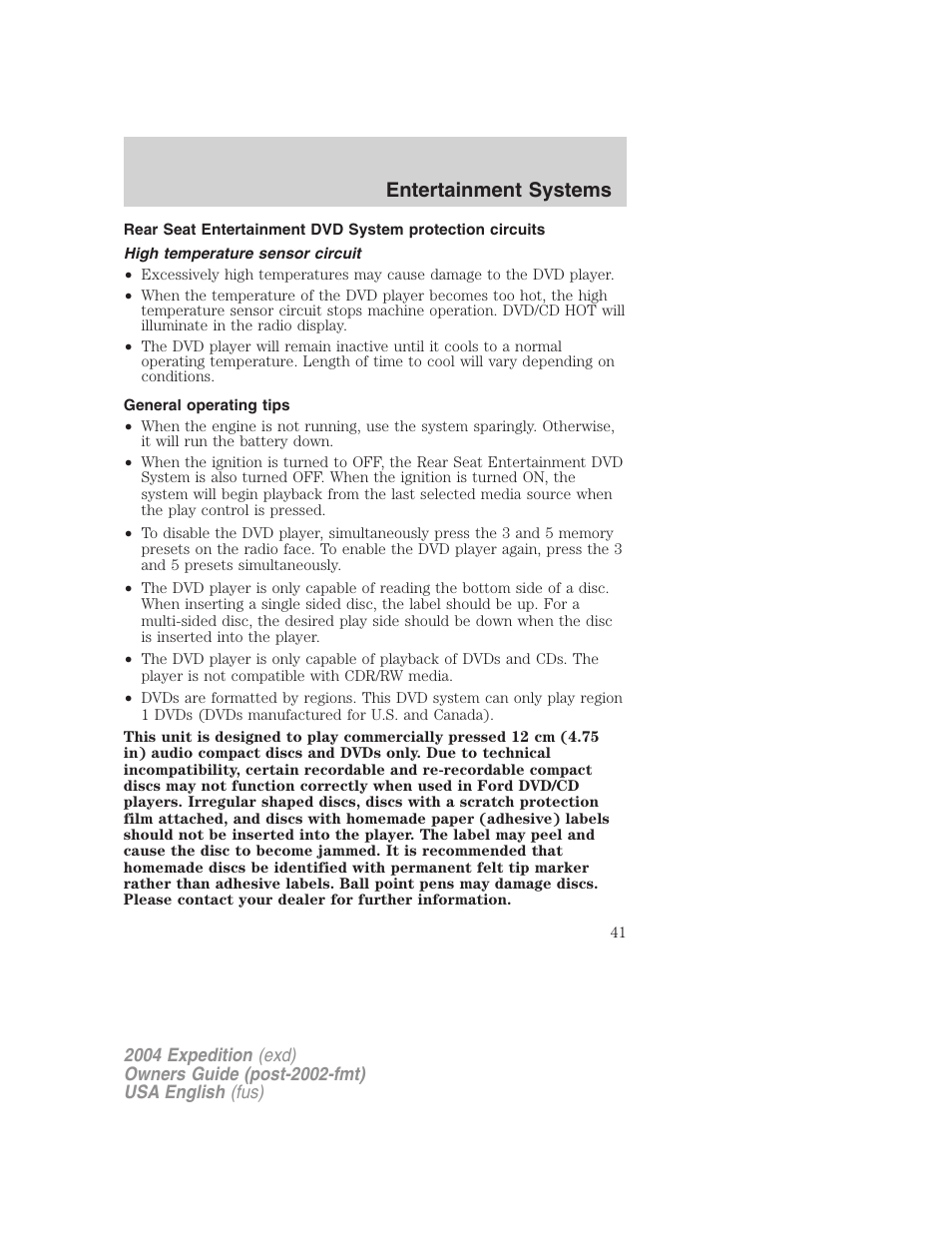 Entertainment systems | FORD 2004 Expedition v.3 User Manual | Page 41 / 360