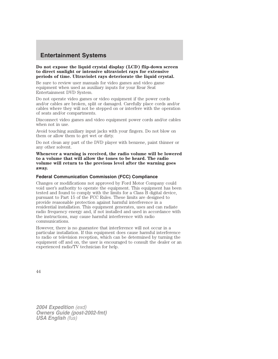 Entertainment systems | FORD 2004 Expedition v.3 User Manual | Page 44 / 360
