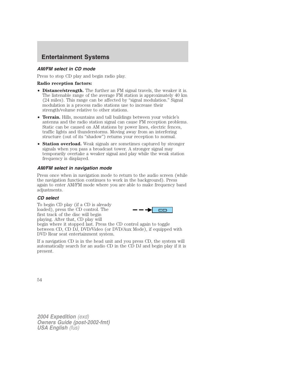 Entertainment systems | FORD 2004 Expedition v.3 User Manual | Page 54 / 360