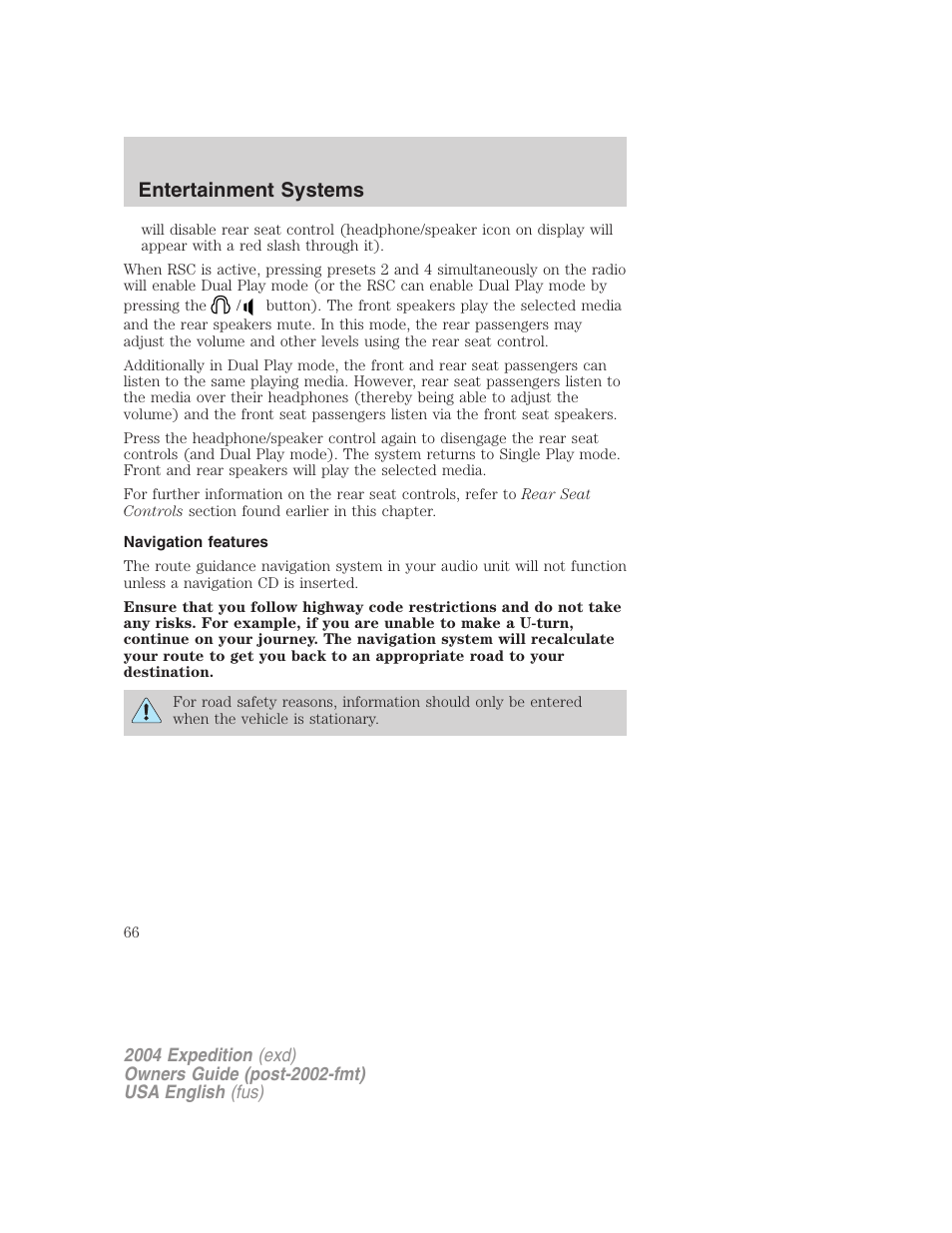 Entertainment systems | FORD 2004 Expedition v.3 User Manual | Page 66 / 360