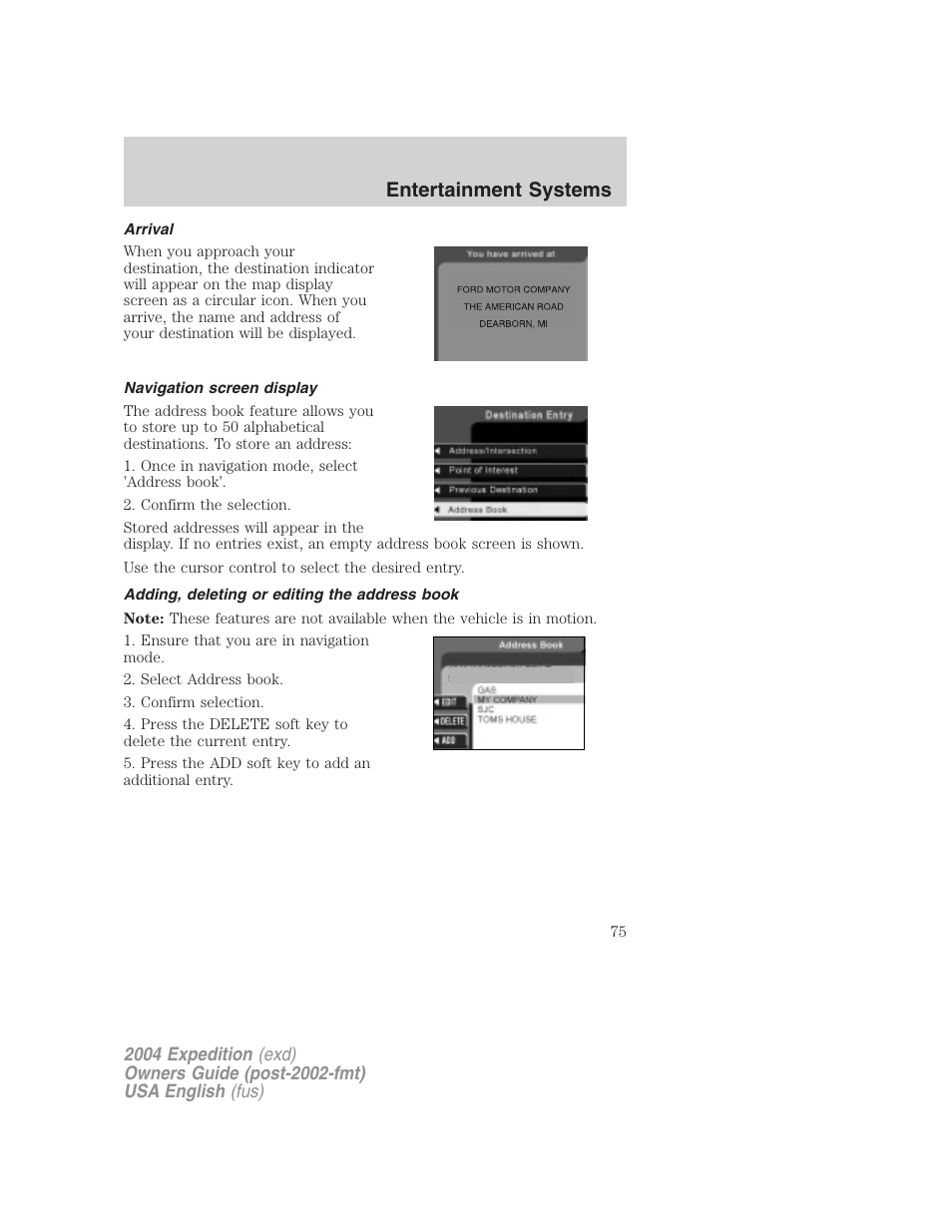 Entertainment systems | FORD 2004 Expedition v.3 User Manual | Page 75 / 360