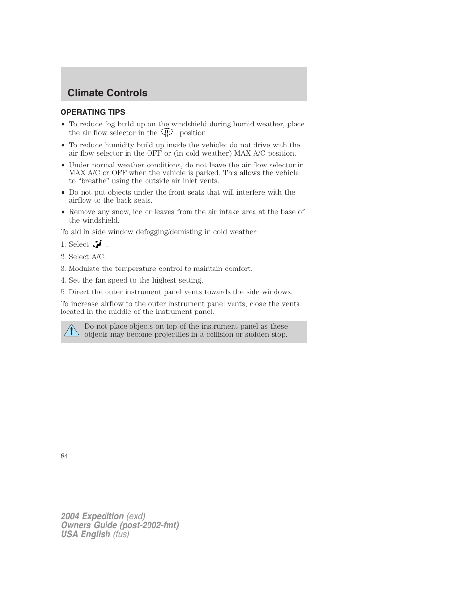 Climate controls | FORD 2004 Expedition v.3 User Manual | Page 84 / 360