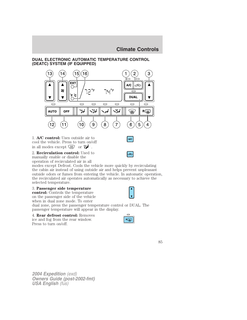 Climate controls | FORD 2004 Expedition v.3 User Manual | Page 85 / 360