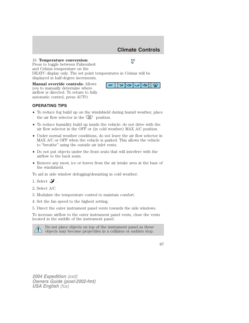 Climate controls | FORD 2004 Expedition v.3 User Manual | Page 87 / 360