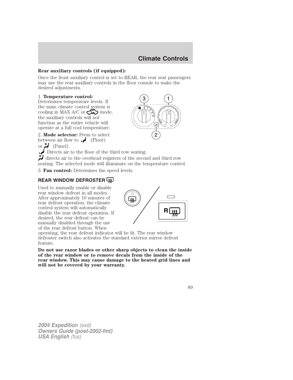 Climate controls | FORD 2004 Expedition v.3 User Manual | Page 89 / 360