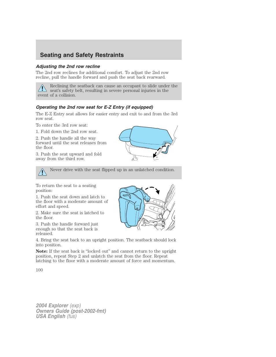 Seating and safety restraints | FORD 2004 Explorer v.1 User Manual | Page 100 / 296