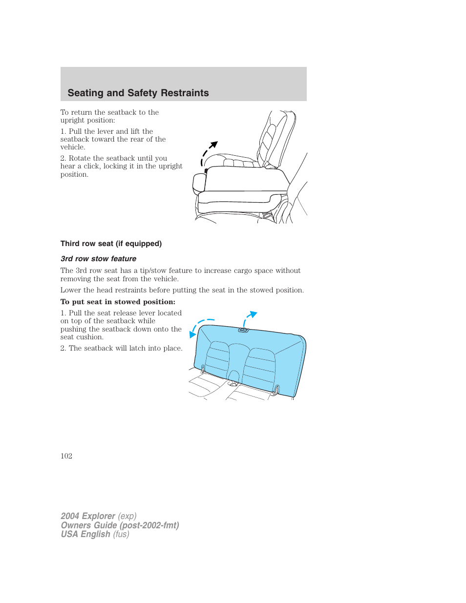 Seating and safety restraints | FORD 2004 Explorer v.1 User Manual | Page 102 / 296