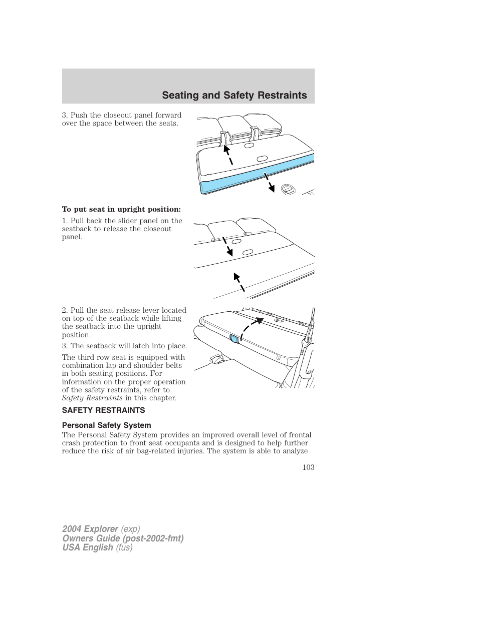 Seating and safety restraints | FORD 2004 Explorer v.1 User Manual | Page 103 / 296