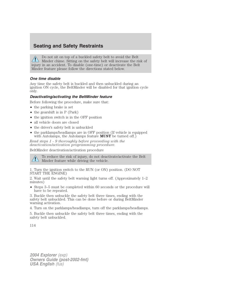 Seating and safety restraints | FORD 2004 Explorer v.1 User Manual | Page 114 / 296