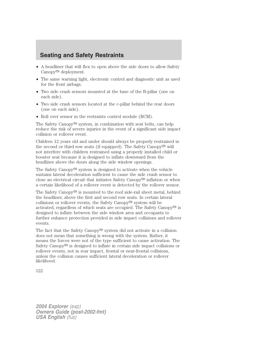 Seating and safety restraints | FORD 2004 Explorer v.1 User Manual | Page 122 / 296