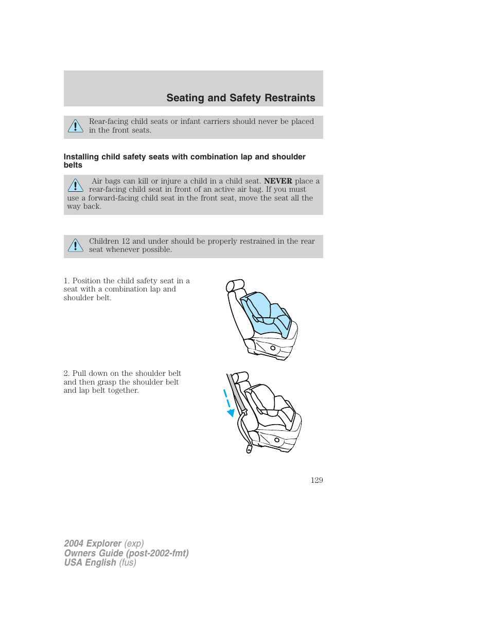 Seating and safety restraints | FORD 2004 Explorer v.1 User Manual | Page 129 / 296