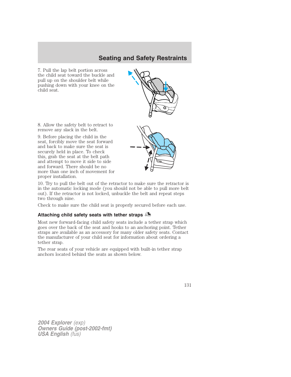 Seating and safety restraints | FORD 2004 Explorer v.1 User Manual | Page 131 / 296