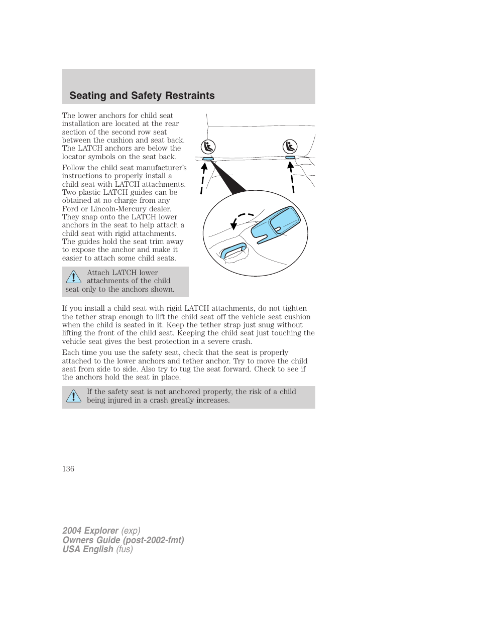 Seating and safety restraints | FORD 2004 Explorer v.1 User Manual | Page 136 / 296