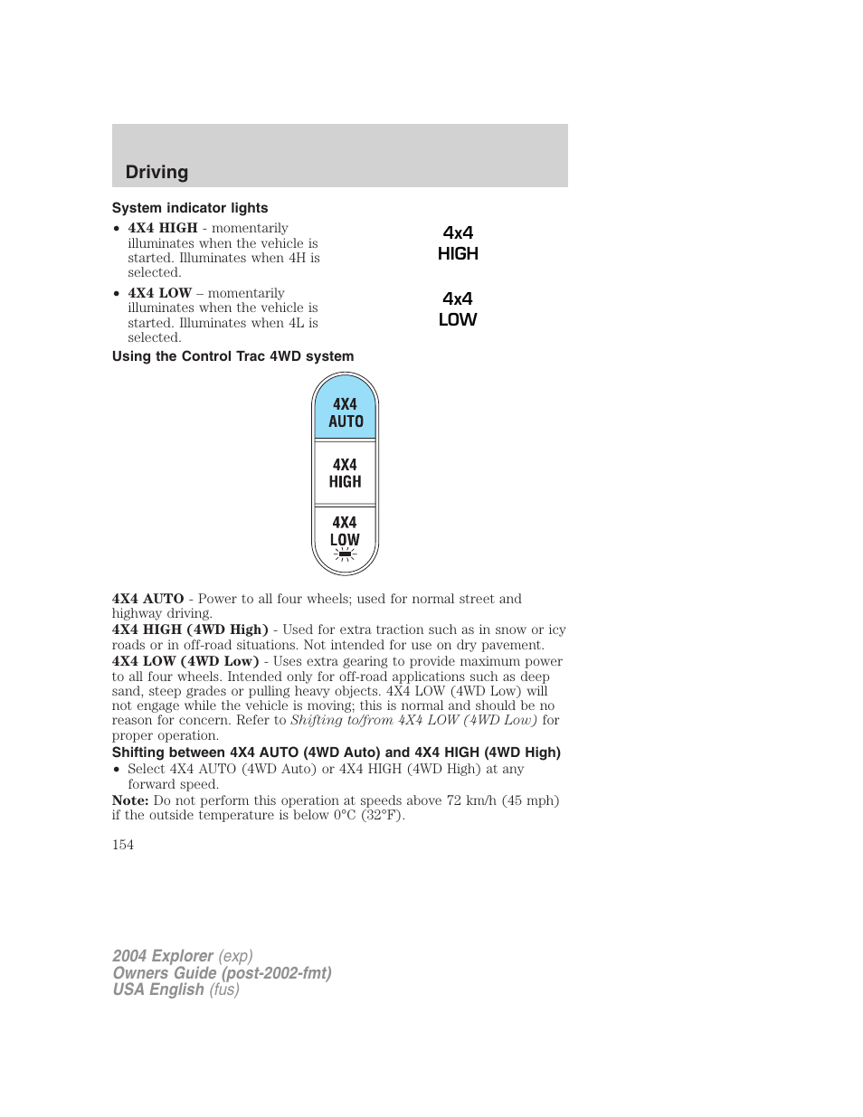 Driving | FORD 2004 Explorer v.1 User Manual | Page 154 / 296