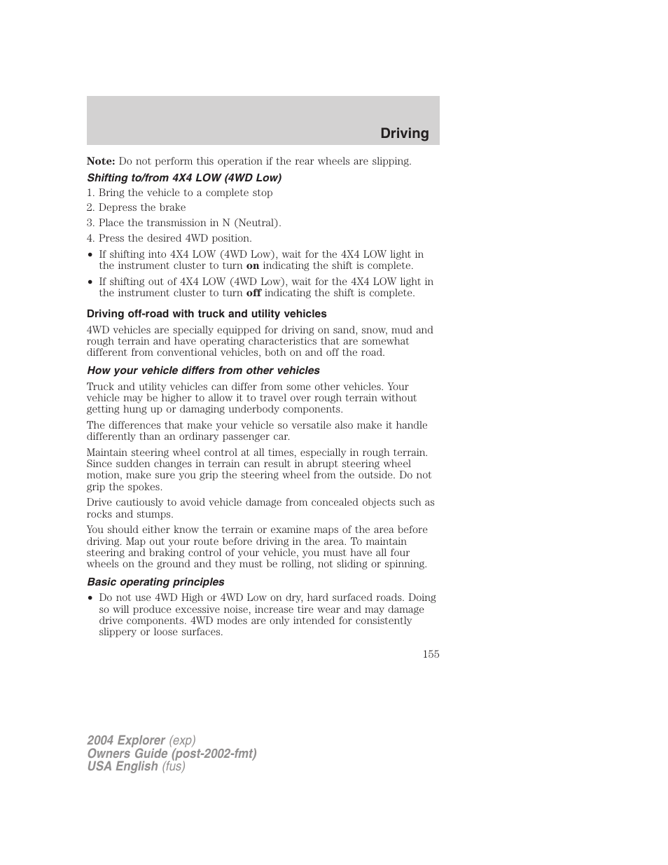 Driving | FORD 2004 Explorer v.1 User Manual | Page 155 / 296