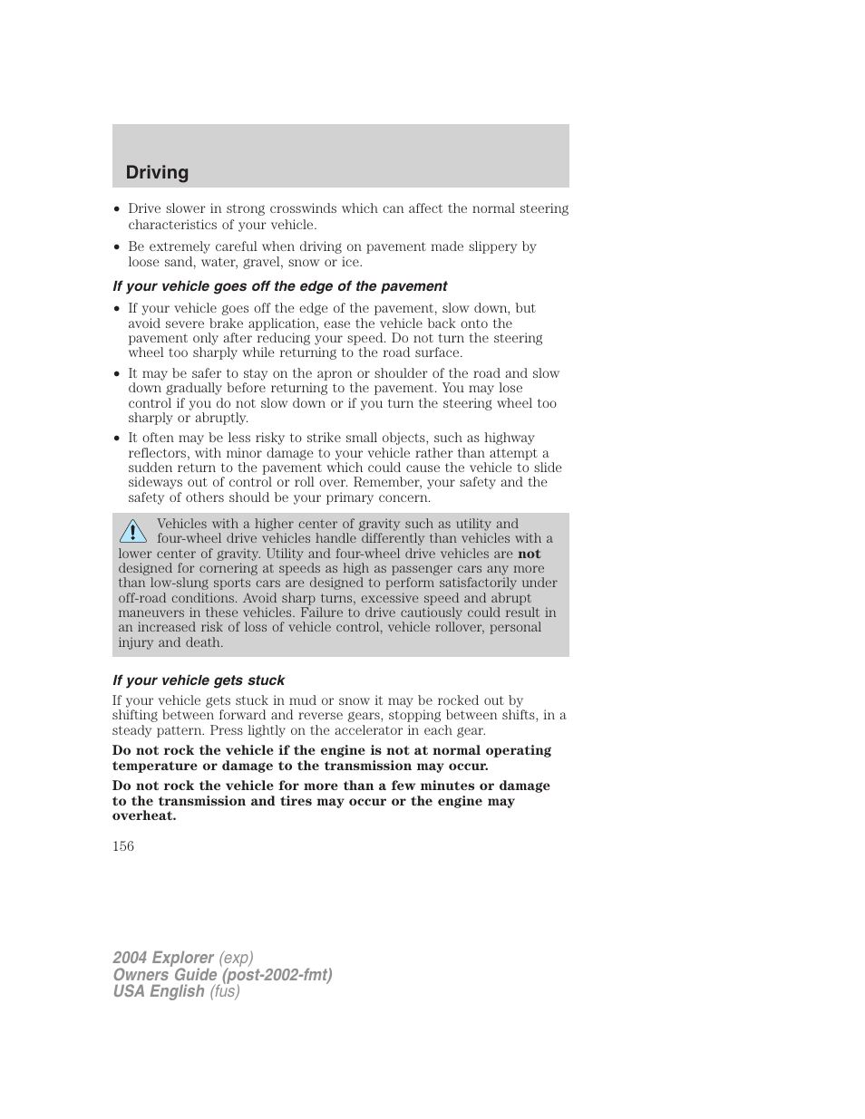 Driving | FORD 2004 Explorer v.1 User Manual | Page 156 / 296