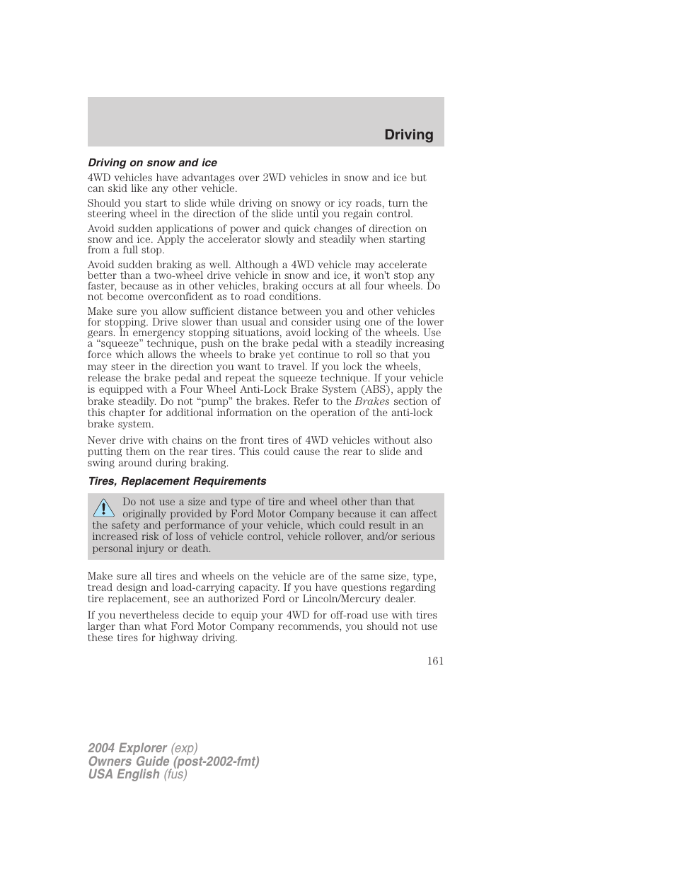 Driving | FORD 2004 Explorer v.1 User Manual | Page 161 / 296