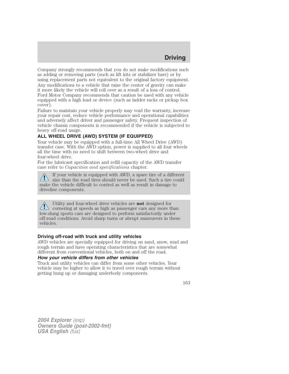 Driving | FORD 2004 Explorer v.1 User Manual | Page 163 / 296