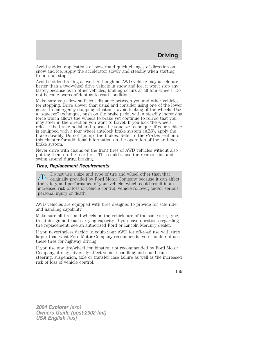 Driving | FORD 2004 Explorer v.1 User Manual | Page 169 / 296