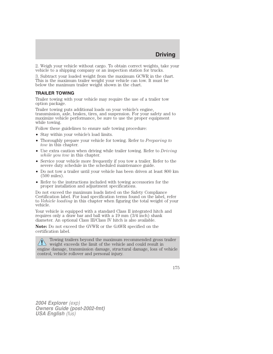 Driving | FORD 2004 Explorer v.1 User Manual | Page 175 / 296