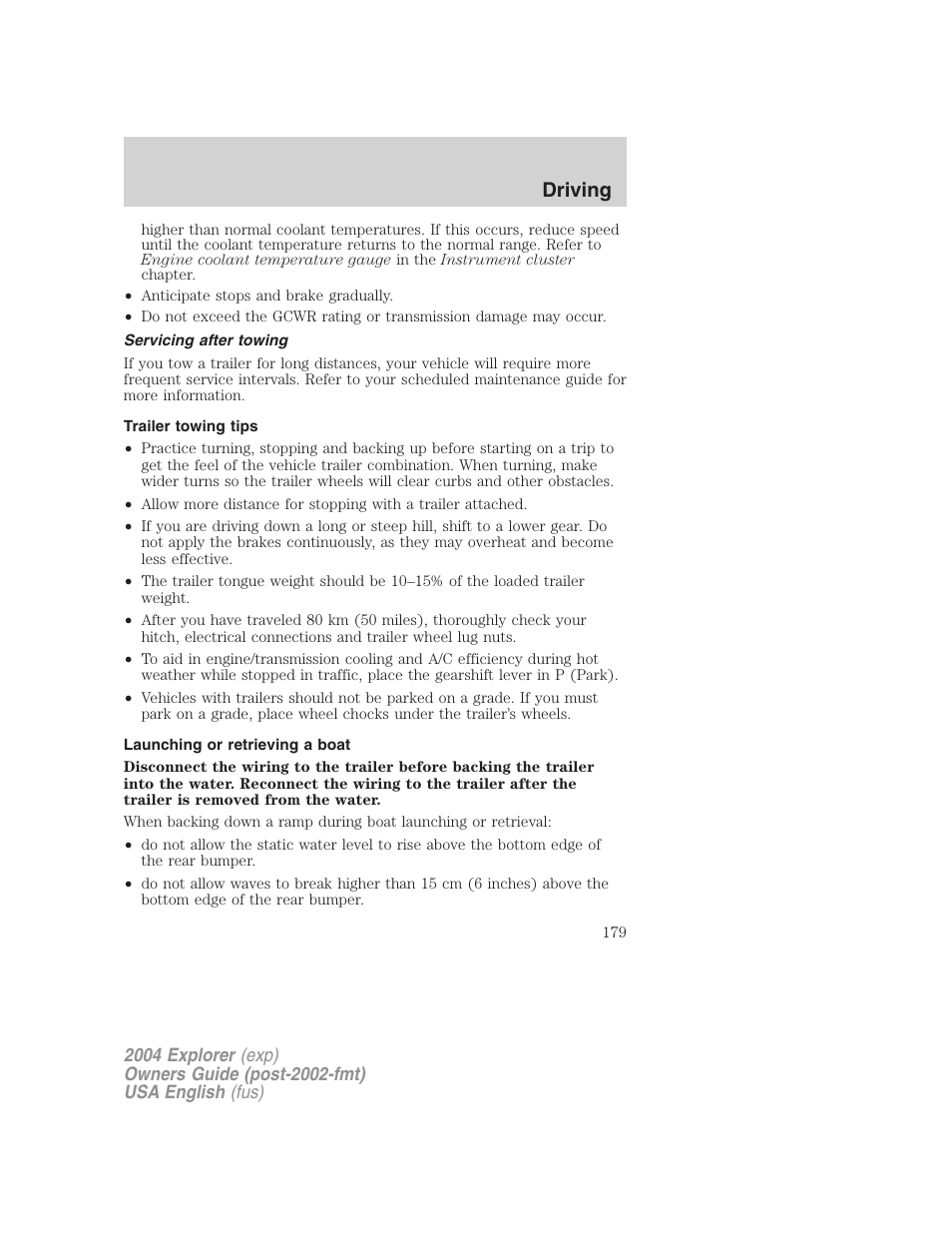 Driving | FORD 2004 Explorer v.1 User Manual | Page 179 / 296