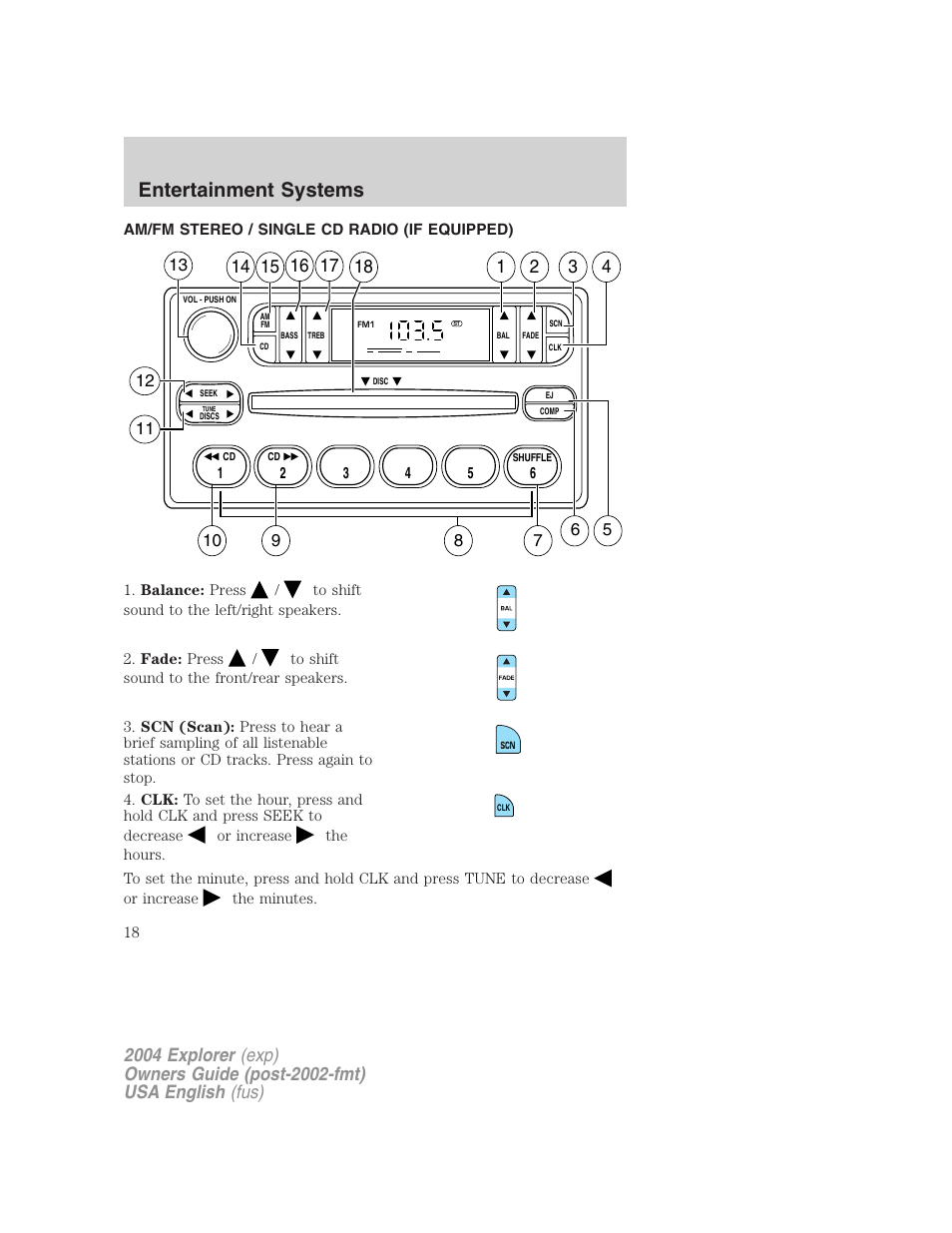 Entertainment systems | FORD 2004 Explorer v.1 User Manual | Page 18 / 296