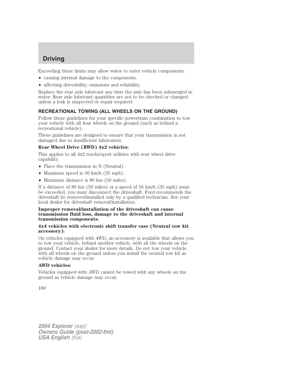 Driving | FORD 2004 Explorer v.1 User Manual | Page 180 / 296