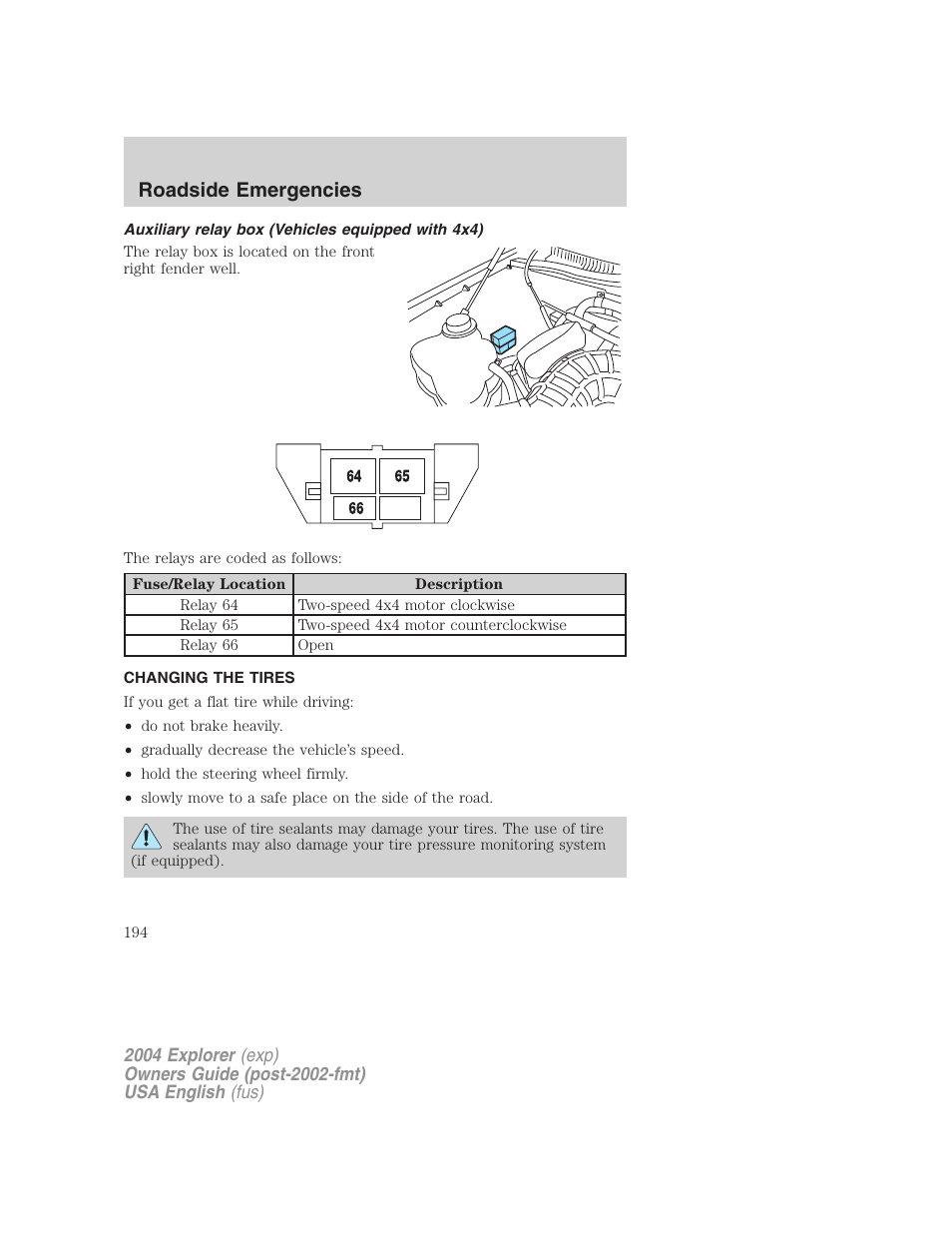 Roadside emergencies | FORD 2004 Explorer v.1 User Manual | Page 194 / 296