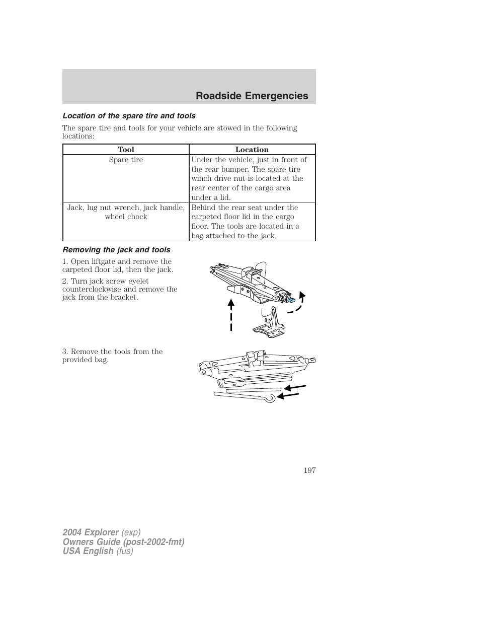 Roadside emergencies | FORD 2004 Explorer v.1 User Manual | Page 197 / 296