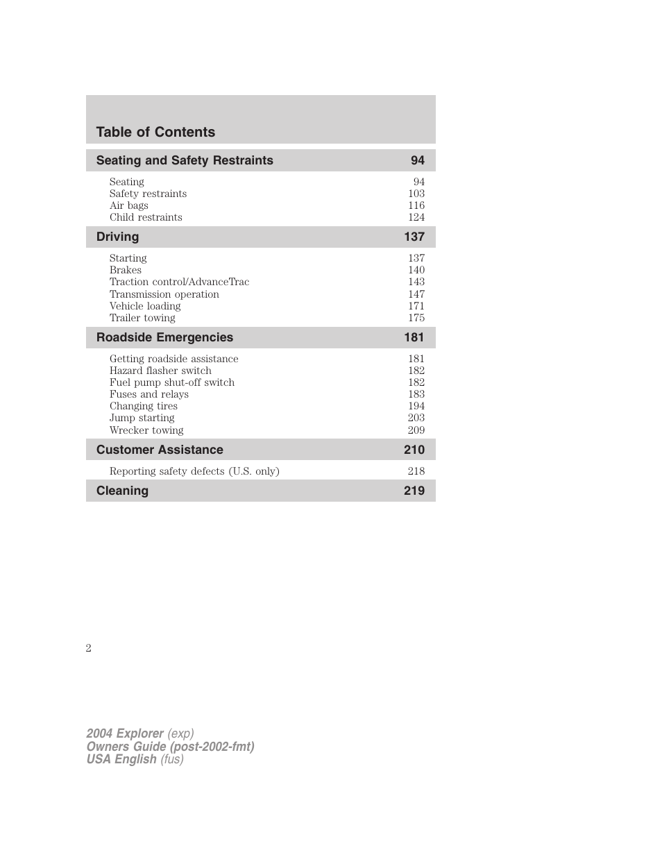 FORD 2004 Explorer v.1 User Manual | Page 2 / 296