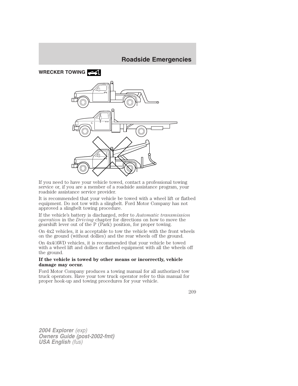 Roadside emergencies | FORD 2004 Explorer v.1 User Manual | Page 209 / 296