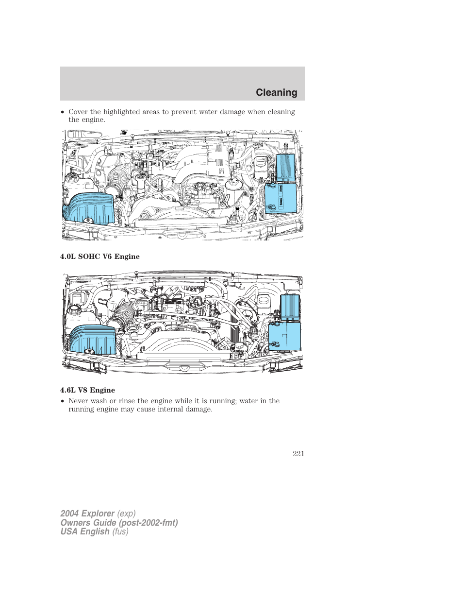 Cleaning | FORD 2004 Explorer v.1 User Manual | Page 221 / 296
