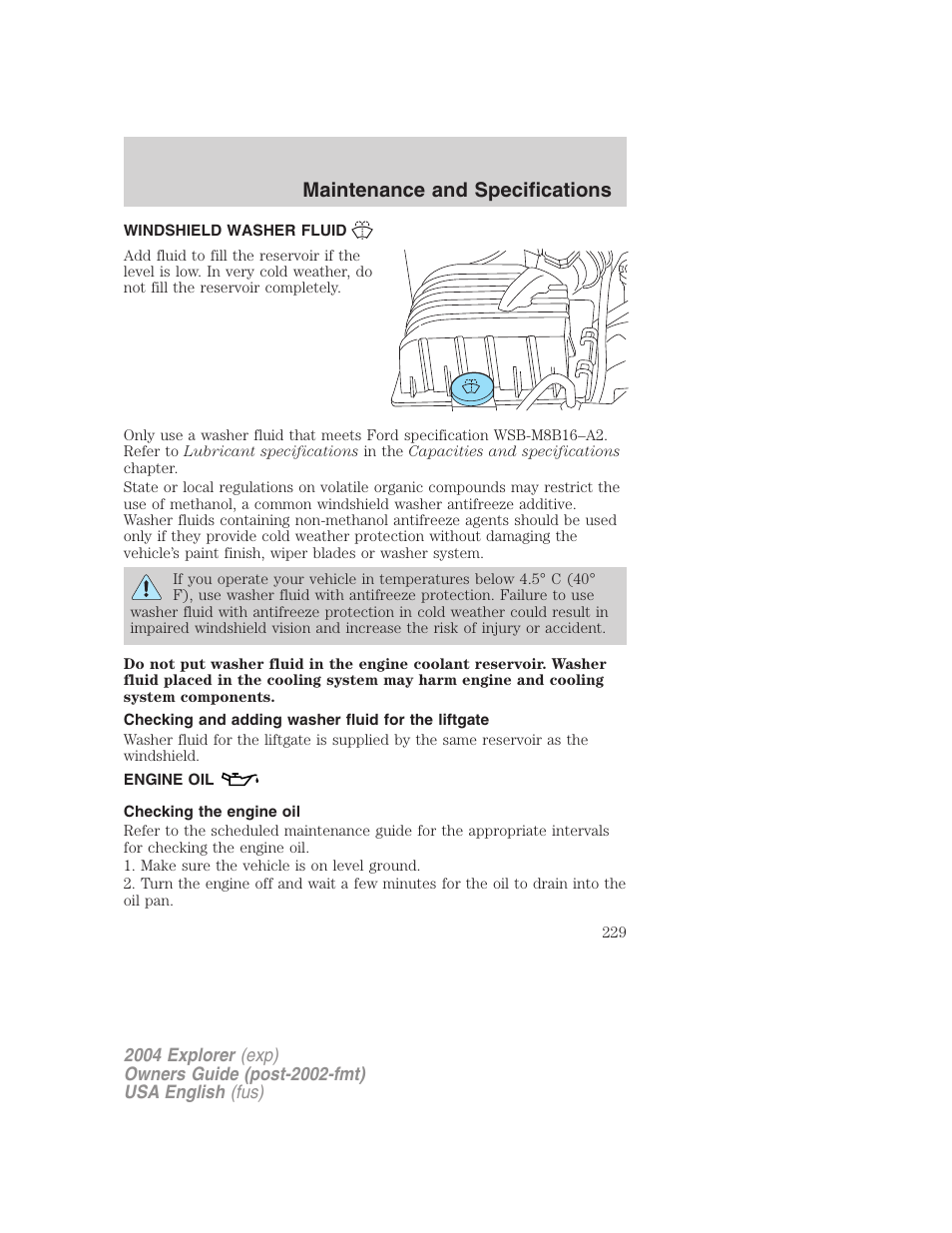 Maintenance and specifications | FORD 2004 Explorer v.1 User Manual | Page 229 / 296