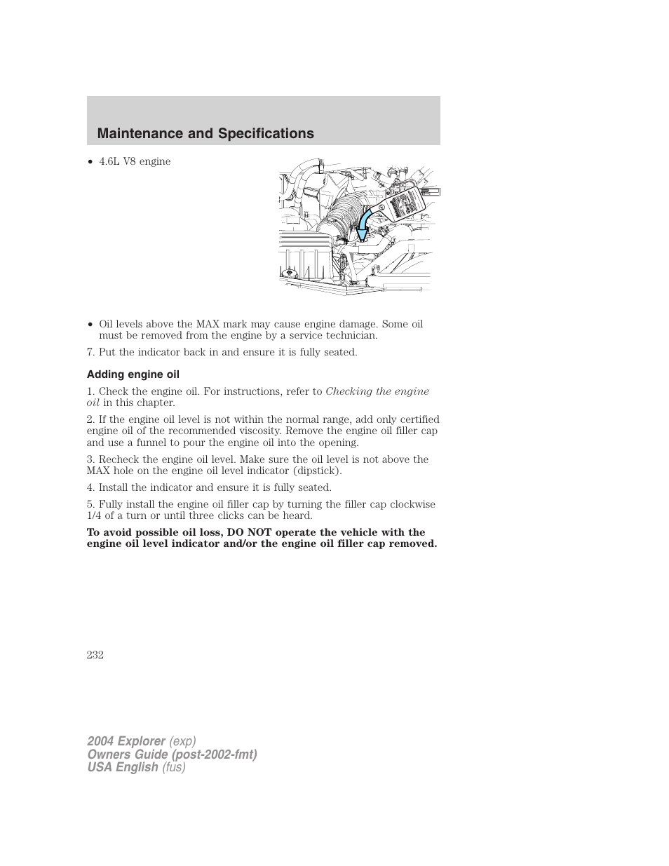 Maintenance and specifications | FORD 2004 Explorer v.1 User Manual | Page 232 / 296