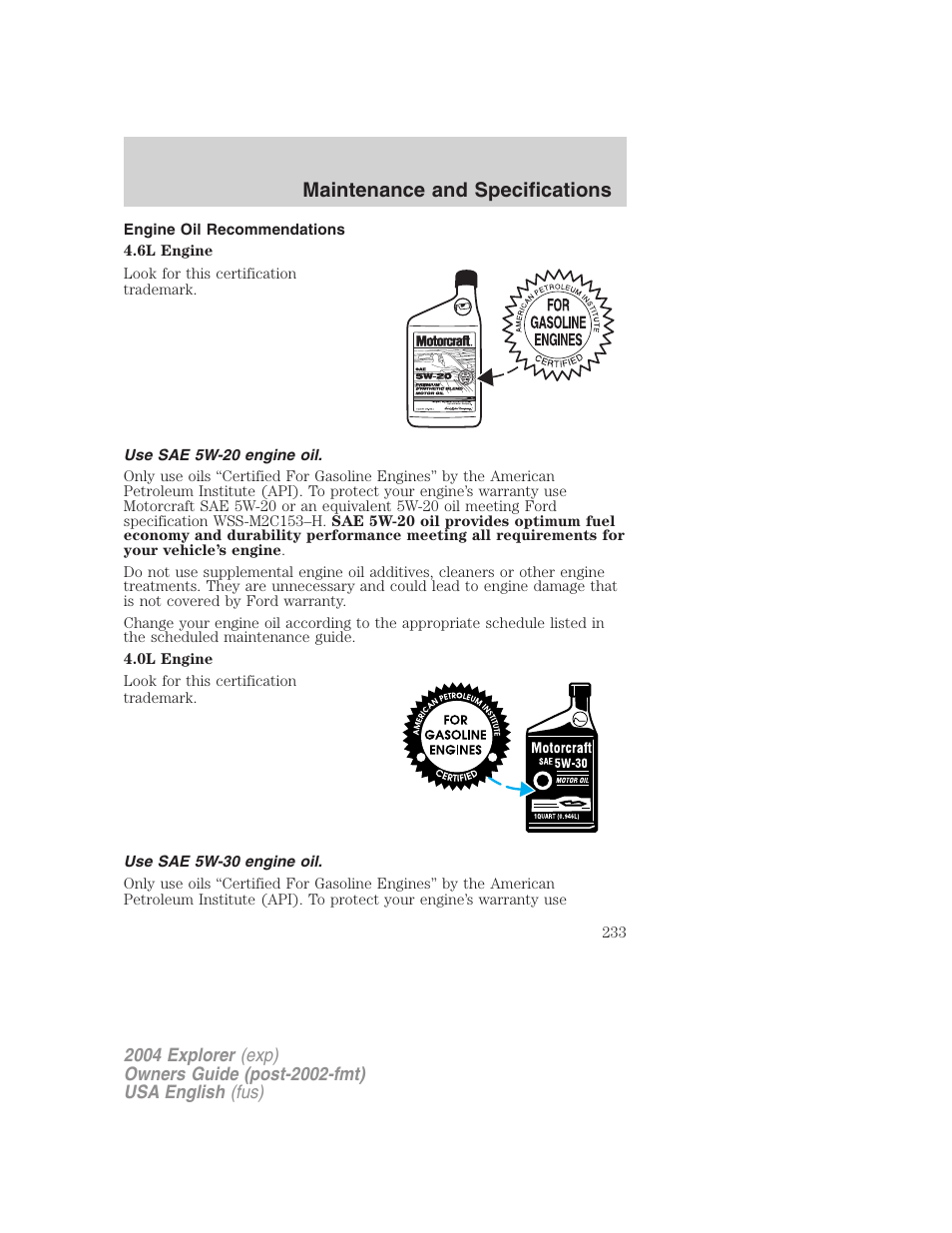 Maintenance and specifications | FORD 2004 Explorer v.1 User Manual | Page 233 / 296