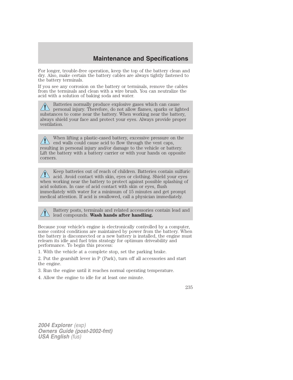 Maintenance and specifications | FORD 2004 Explorer v.1 User Manual | Page 235 / 296