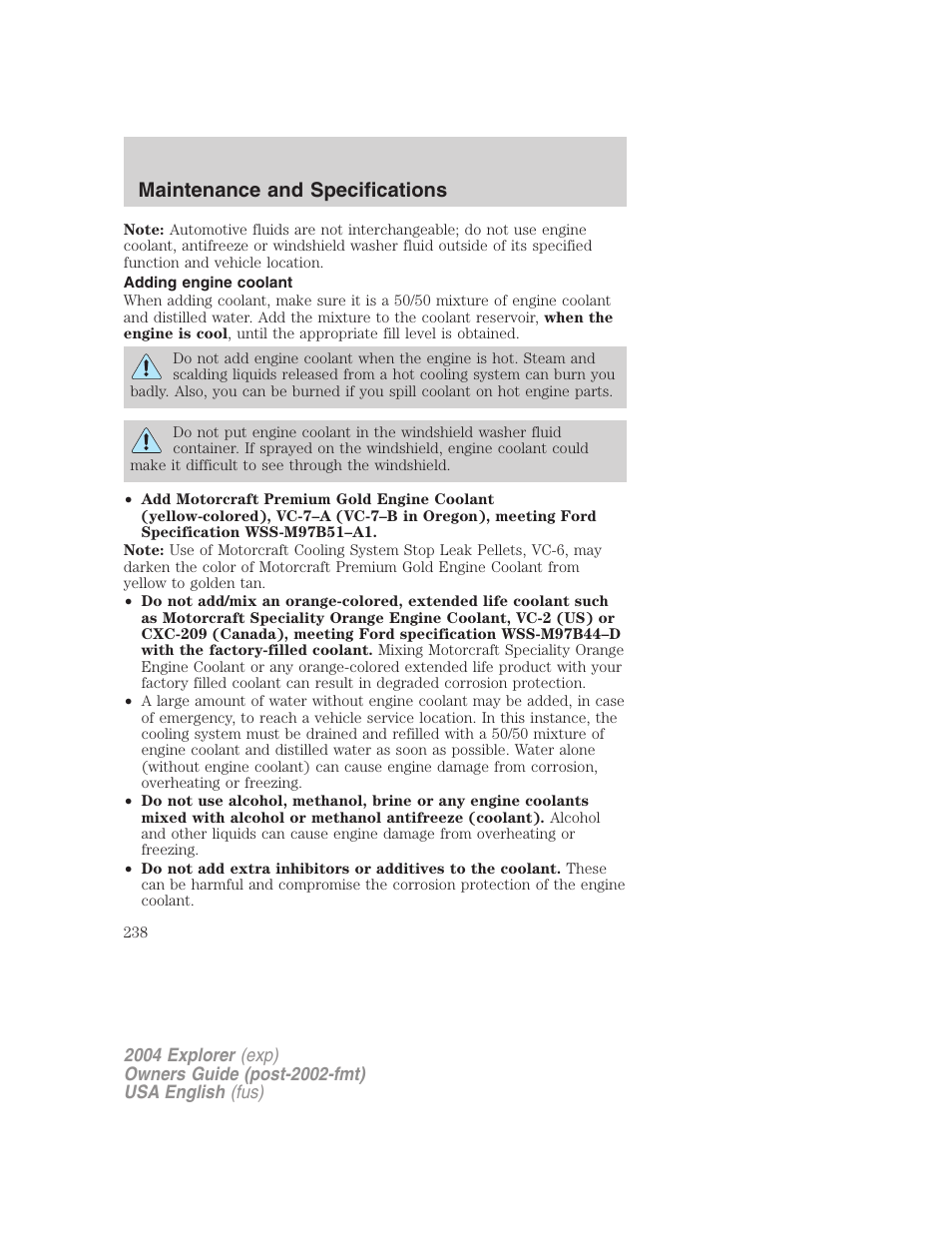 Maintenance and specifications | FORD 2004 Explorer v.1 User Manual | Page 238 / 296