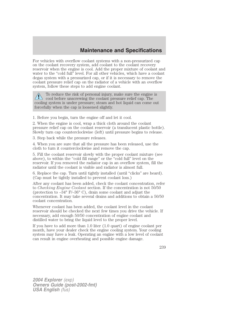 Maintenance and specifications | FORD 2004 Explorer v.1 User Manual | Page 239 / 296